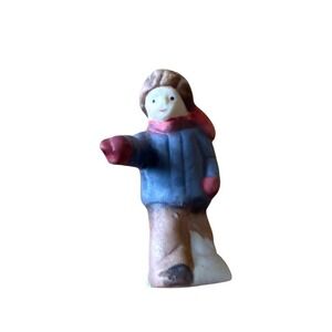 Lemax Christmas Village Mini Figurine Boy Winter Snow Scene Blue Coat 2in